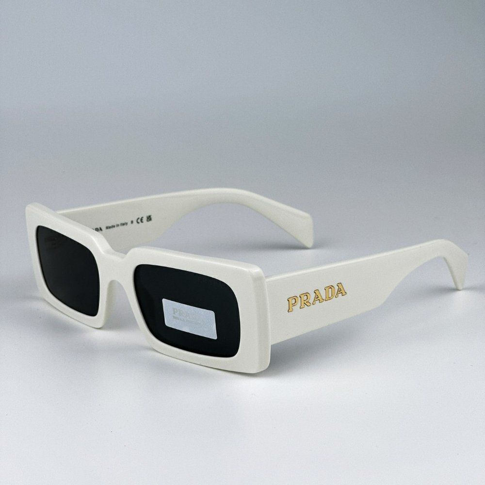SALE! NEW Prada PR A07S 1425S0 Talc White Dark Grey Rectangle Unisex Sunglasses - Picture 6 of 12